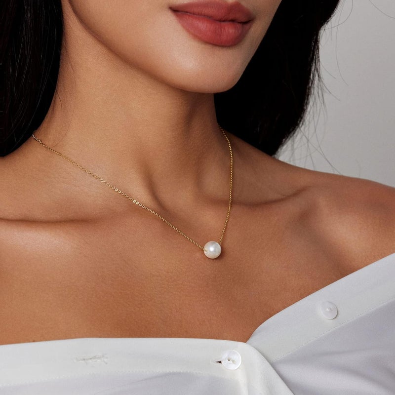 Zeffy Pearl Necklace 8MM Dainty Round Imitation Pearl Choker Necklace Wedding Pearl Necklace Delicate Jewelry for Women Simple Bridesmaid Jewelry Gifts - Image 3